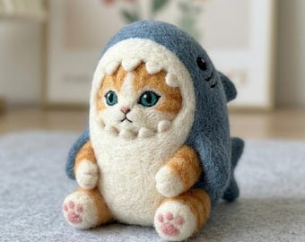 Naaldviltset voor beginners Leuke haaienkat DIY Craft Set Stress Relief Wol Kunst Cadeau voor kattenliefhebbers