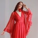 Vintage 70s dress in red silk chiffon and angel sleeves
