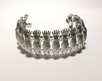 Chunky Silvertone Bracelet - Vintage Wide Pineapple Bracelet