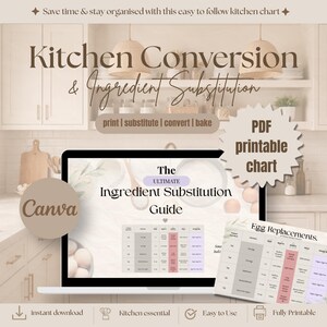 Può includere: Una guida digitale per la conversione in cucina e la sostituzione degli ingredienti. La guida include una tabella stampabile in PDF ed è progettata per un facile utilizzo. La guida include il testo "The Ultimate Ingredient Substitution Guide".