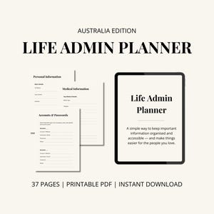 ライフアドミンプランナー（印刷可能なPDF）｜家族オーガナイザー｜重要書類バインダー｜終末期プランナー｜オーストラリア