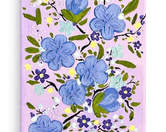 Textured Blue Floral Painting on Canvas | 20x30cm Acrylic Flower Art (Handmade)