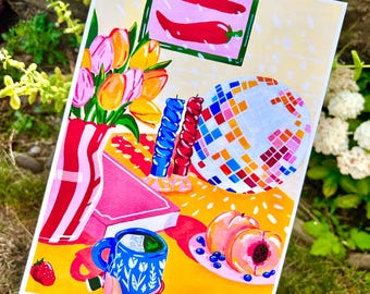 Digitale download - Blauw-witte mediterrane brunch kunstprint