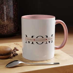 Mom Script Name Accent Coffee Mug | Personalized Names, Heart Arrow