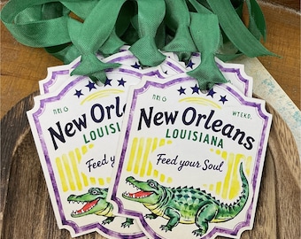 NEW ORLEANS LOUISIANA Tag - Alligator Gift Wrap, Bayou Ephemera, Cajun Junk Journal, Travel Souvenir, Mardi Gras Party Favor, Scrapbook