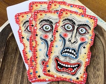 Weird Face Mini Note Cards with Envelopes - Quirky Art Cards, Funny Face Happy Mail, Oddity Junk Journal Tags