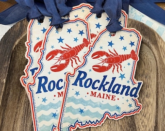 ROCKLAND MAINE Gift Tags - State of Maine Souvenir, Coastal Wedding Decoration, Travel Care Package Tag