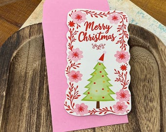 Pink Christmas Mini Note Cards with Envelopes - Merry Christmas Care Package Enclosure, Kitschy Happy Mail,  Holiday Lunchbox Note