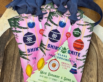 Retro Christmas Gift Tags - Vintage Ornament Box Gift Tags, Shiny Brite Inspired Decor, Nostalgic Holiday Gift Wrap