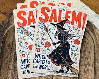 SALEM Massachusetts Note Cards - Witch Capital of the World, Salem Witch Gift Tag, Vintage Halloween Snail Mail, Travel Junk Journal