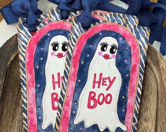 Hey Boo Sassy Ghost Gift Tags - Spooky Cute Girly Boo Basket, Pink Halloween Whimsical Party Favor