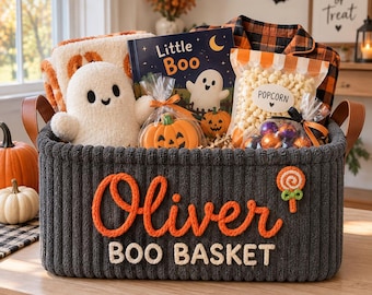 Personalized Halloween Boo Basket for Kids, Custom Name Trick or Treat Basket, Halloween Gift Basket, Kids Spooky Season Storage