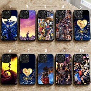 May include: A collection of ten phone cases, each featuring unique designs. The cases showcase various colorful illustrations, including characters and scenes from a popular video game. The designs vary in style, with some featuring detailed character art and others displaying scenic backgrounds.