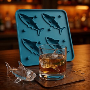 Shark Ice Cube Tray Silicone Shark Ice Mold for Whiskey & Cocktails, Ocean Drinkware, Funny Novelty Bar Gift and Unique Gift for Him