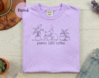 Plants Cats Coffee Shirt, Funny Plant Lover Gift, Plant Mom Shirt, Cat Mom Tee, Cottagecore Shirt, Plant Lover Shirt, Gardening Gift For Her