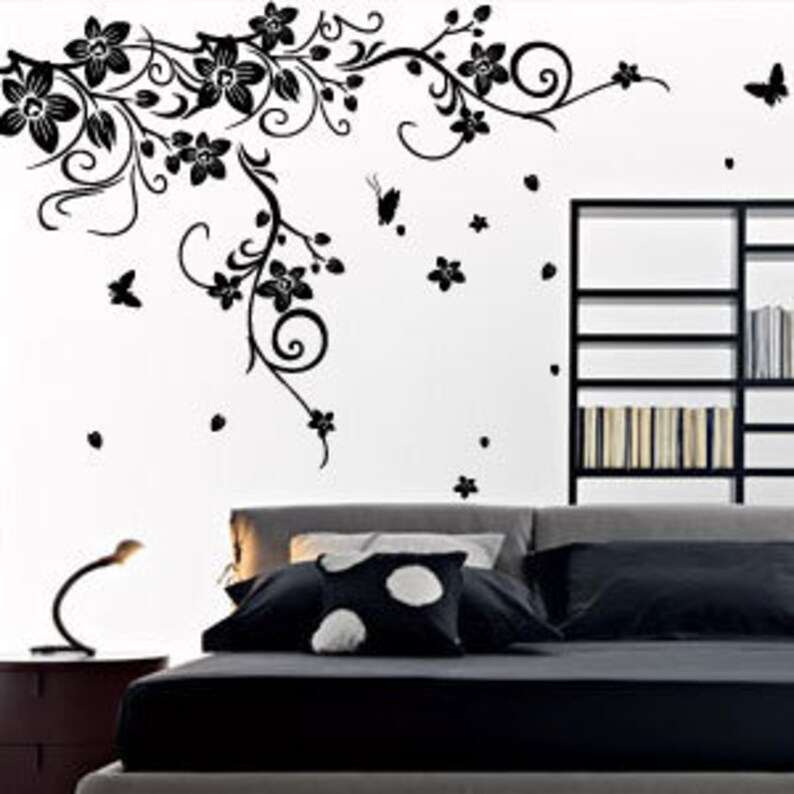 Vine Flower Butterfly Wall Art / Wall Stickers / Wall Decals Etsy