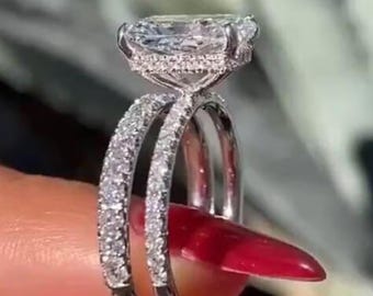 4.50 CT Radiant Cut Moissanite Bridal Set, 14K Solid Gold Engagement Ring Set, Round Eternity Band, Wedding Ring Set, Promise Ring for Her