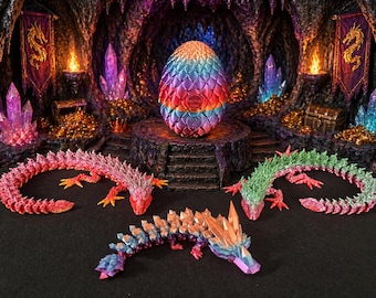 Articulated Dragon Family Bundle with Mystery Egg Toy: Fun Colors, Playable, Custom Option