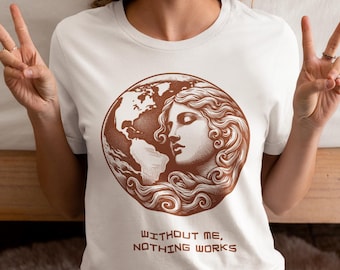 Earth Goddess Illustration Tee | Vintage Profile Globe Graphic Shirt