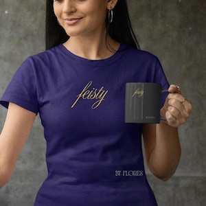 Feisty script tee, T-Shirt | gold script text on black image 1