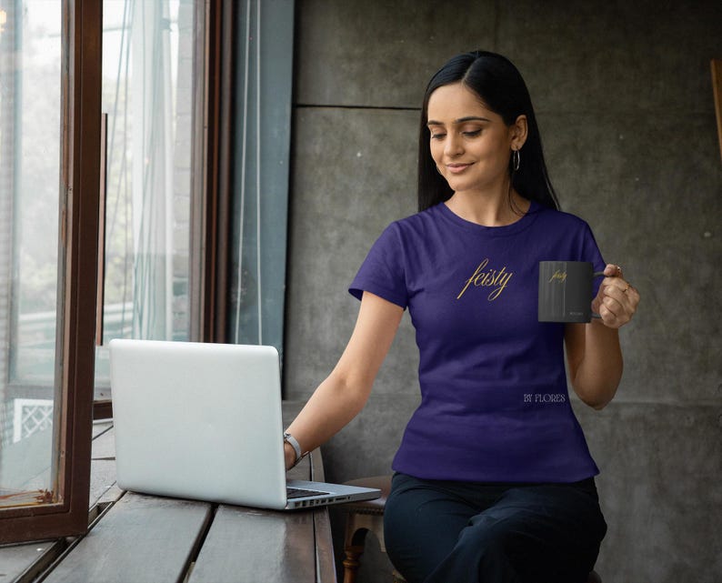 Feisty script tee, T-Shirt | gold script text on black image 1