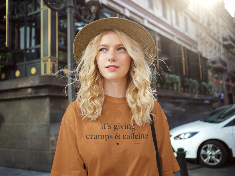 it's giving cramps & caffeine T-shirt | funny period shirt, coffee lover tee image 2