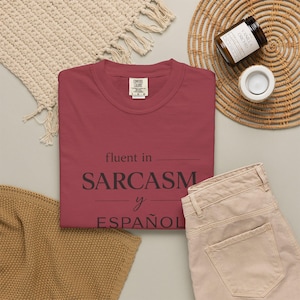 Koszulka Fluent in Sarcasm y Español | Koszulka z dwujęzycznym cytatem i sarkastycznym napisem zdjęcie 3