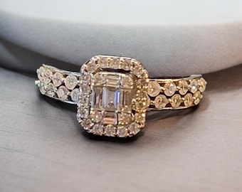 14K White Gold Emerald Shape Diamond Illusion Ring, Size 7