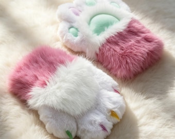 Pink Fursuit Paws with Squeakers , Realistic Cat Hand Paws, Plush Costume Props