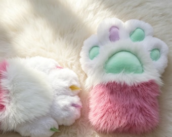 Pink Fursuit Paws with Squeakers , Realistic Cat Hand Paws, Plush Costume Props
