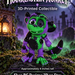 Figura de mono de Frankenstein / Monstruo articulado impreso en 3D / Objeto de colección espeluznante de 10 cm