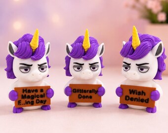 Grumpy Unicorn Figurine | Sassy Desk Buddy, Office Decor (3D Printed)