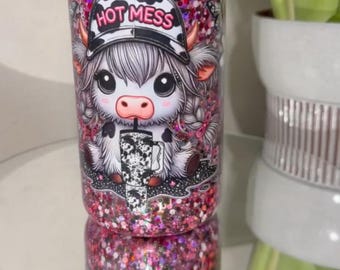 16 oz Snowglobe Glitter Cup | Plastic or Glass Glitter Tumbler | Custom Cold Cup | Sparkly Iced Coffee Cup | Cute Gift Cup