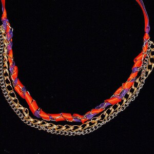 NECKLACE with 3 CHAINS and Satin RIBBONS