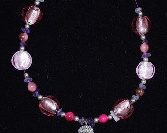 NECKLACE, Purple, Pink, MURANO Glass Beads, Amethysts, OOAK,  Elegant, Fancy, Feminine, Gorgeous, Awesome, Harmonic