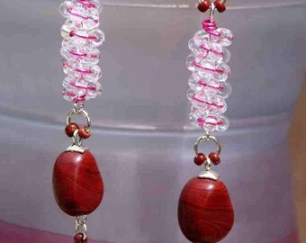 EARRINGS, CARNELIAN, COILING, Dangling, Swinging, Reddish, Brownish ,Pink ,Feminine ,Young ,Adorable, Appealing, Stylish,Tamara Cyprus, Chic