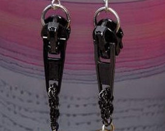 EARRINGS METAL Black ZIPPER  Industrial Design Unconventional Sassy  Jazzy Funky Chic Dare to Wear