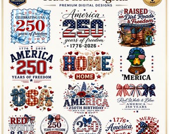 America 250th Anniversary PNG SVG JPG Bundle 1776 2026 Patriotic Designs Digital Download