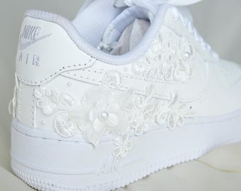 Custom Wedding Shoes for Bride, Bridal Reception Sneakers, White Floral Lace Wedding Sneakers, Romantic Custom Bridal Style