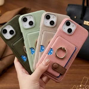 Leather Wallet Phone Case with Ring Stand | Card Holder iPhone 17 16 15 14 13 12 11 Pro Max | Ring Support Cover | Business Gift
