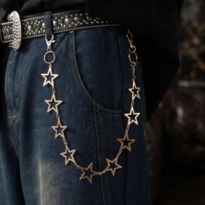 Five-Pointed Star Pants Chain Silver Gold, Punk Hip Hop Star Jeans Chain Unisex, Y2K Alt Grunge Streetwear Star Waist Chain Men Women Gift