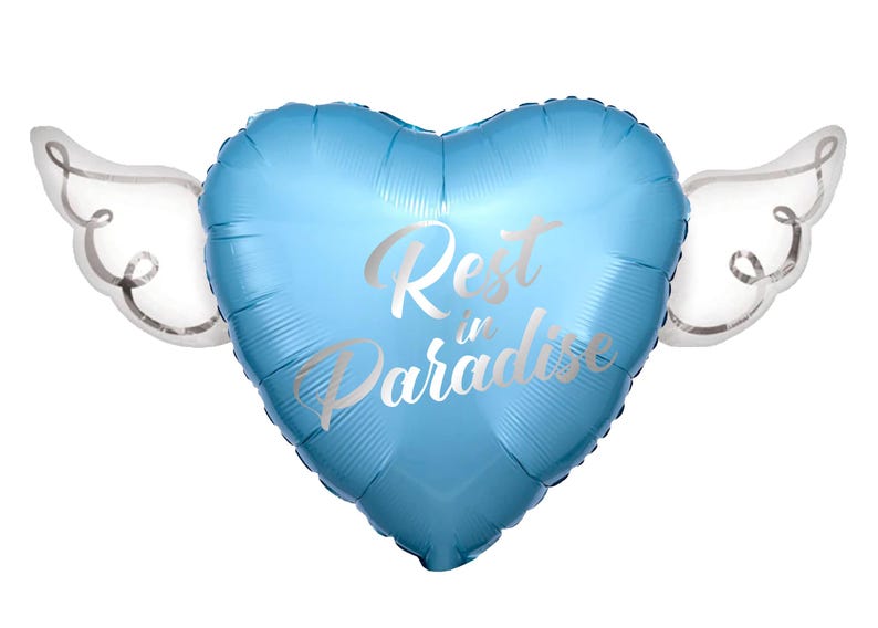 Rest In Paradise 17" Memorial Balloon – 17" Heart with Angel Wings - 2 Balloons Included Blue