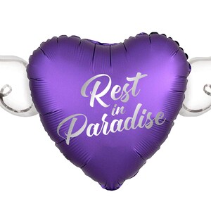 Rest In Paradise 17" Memorial Balloon – 17" Heart with Angel Wings - 2 Balloons Included Purple