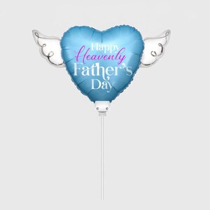 Happy Heavenly Father's Day Memorial Balloon on a Stick – 8" Heart Shaped with Angel Wings Graveside Tribute – 2 Balloons, 2 Sticks & 2 Clip bild 2