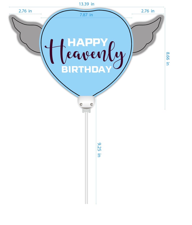 Happy Heavenly Birthday Memorial Balloon on a Stick – 8" Blue Purple Script 2-Pack with Angel Wings image 4
