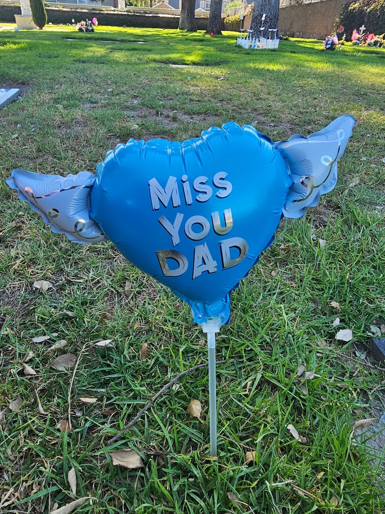 Happy Heavenly Father's Day Memorial Balloon Bundle — Miss You Dad 6-Piece Angel Wing Tribute Set | Graveside & Indoor Memorial Gift image 2