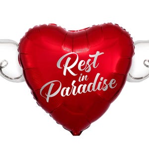 Rest In Paradise 17" Memorial Balloon – 17" Heart with Angel Wings - 2 Balloons Included Red
