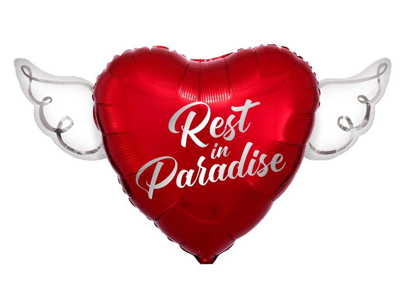 Rest In Paradise 17" Memorial Balloon – 17" Heart with Angel Wings - 2 Balloons Included Red