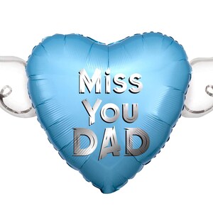 Miss You Dad 17" Memorial Balloon on a Stick – Heart Shaped with Angel Wings Graveside Tribute - 2 Balloons Included Blue