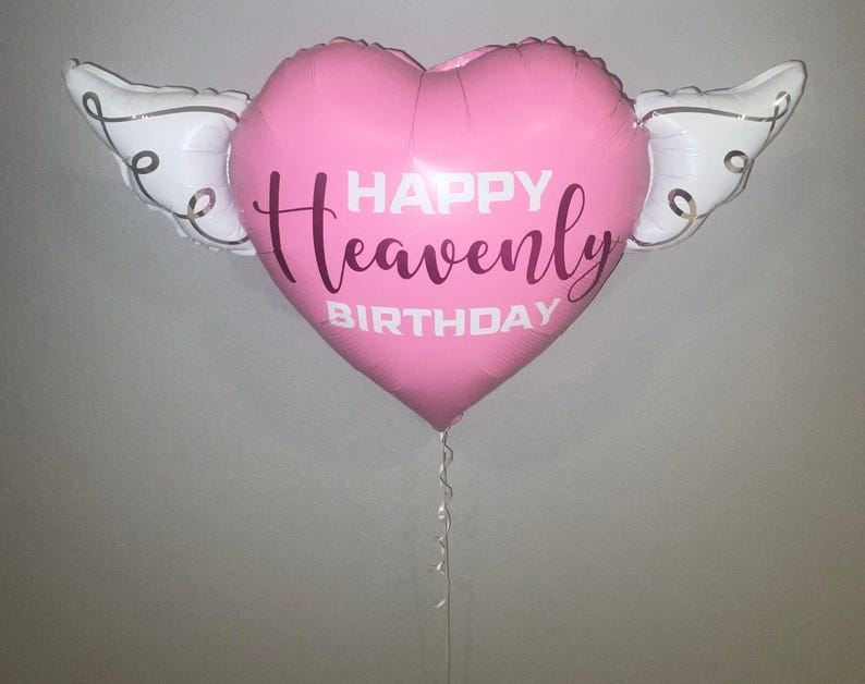 Ensemble de ballons commémoratifs Happy Heavenly Birthday – Ballons roses de 17 et 20 pouces sur un bâton avec des ailes d'ange image 5